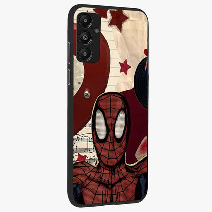 Web Warrior Vibes Glass Case upright view showcasing energetic superhero artwork with bold action theme.