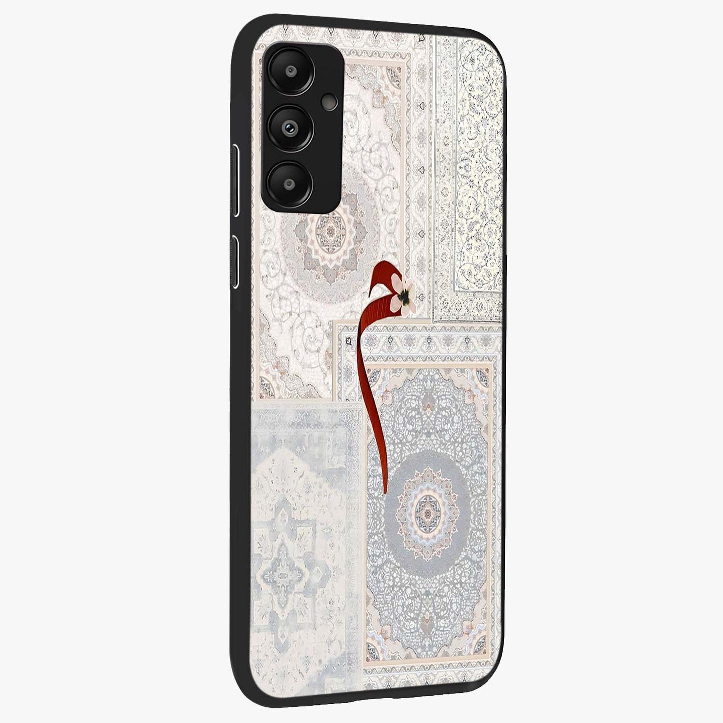 White Aesthetic Bow Glass Case upright view showcasing delicate ribbon bow artwork with cute minimalist theme.