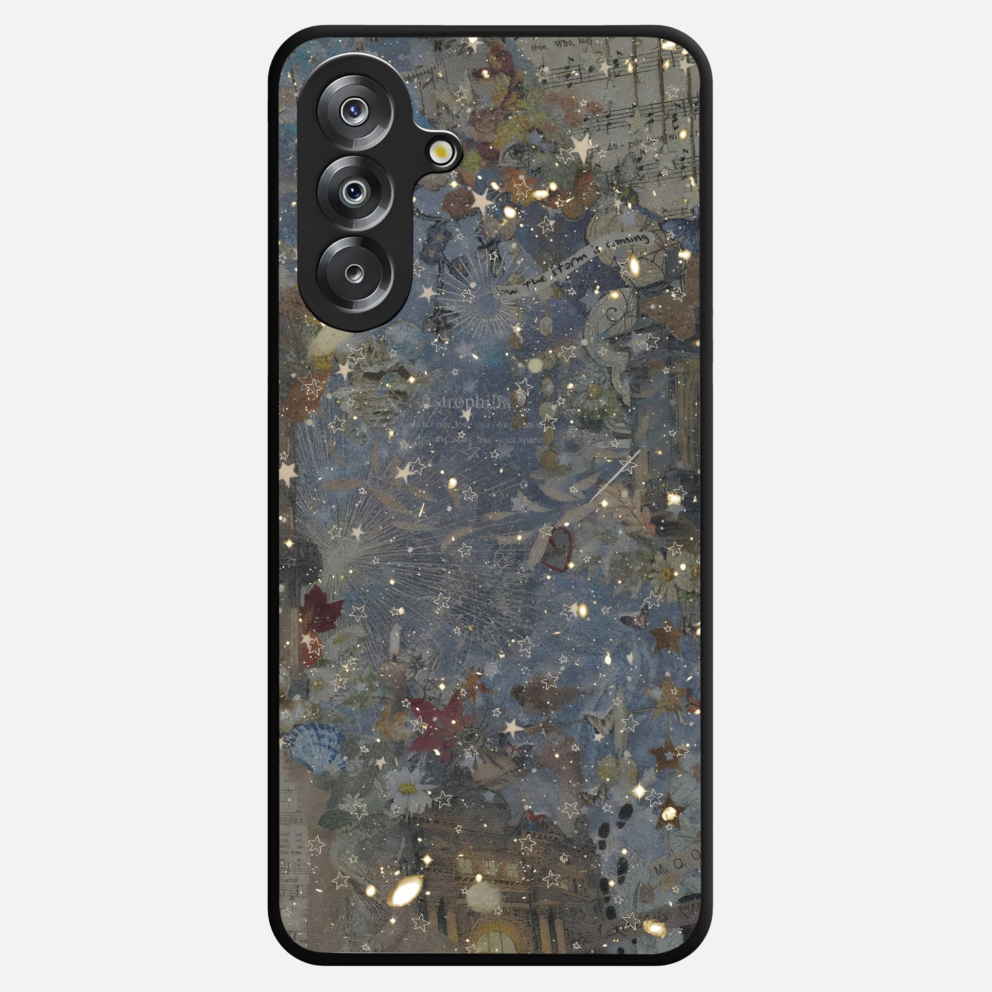 Aesthetic Astrolophia Glass Case showing flat back view with dreamy aesthetic design and glossy glass finish.