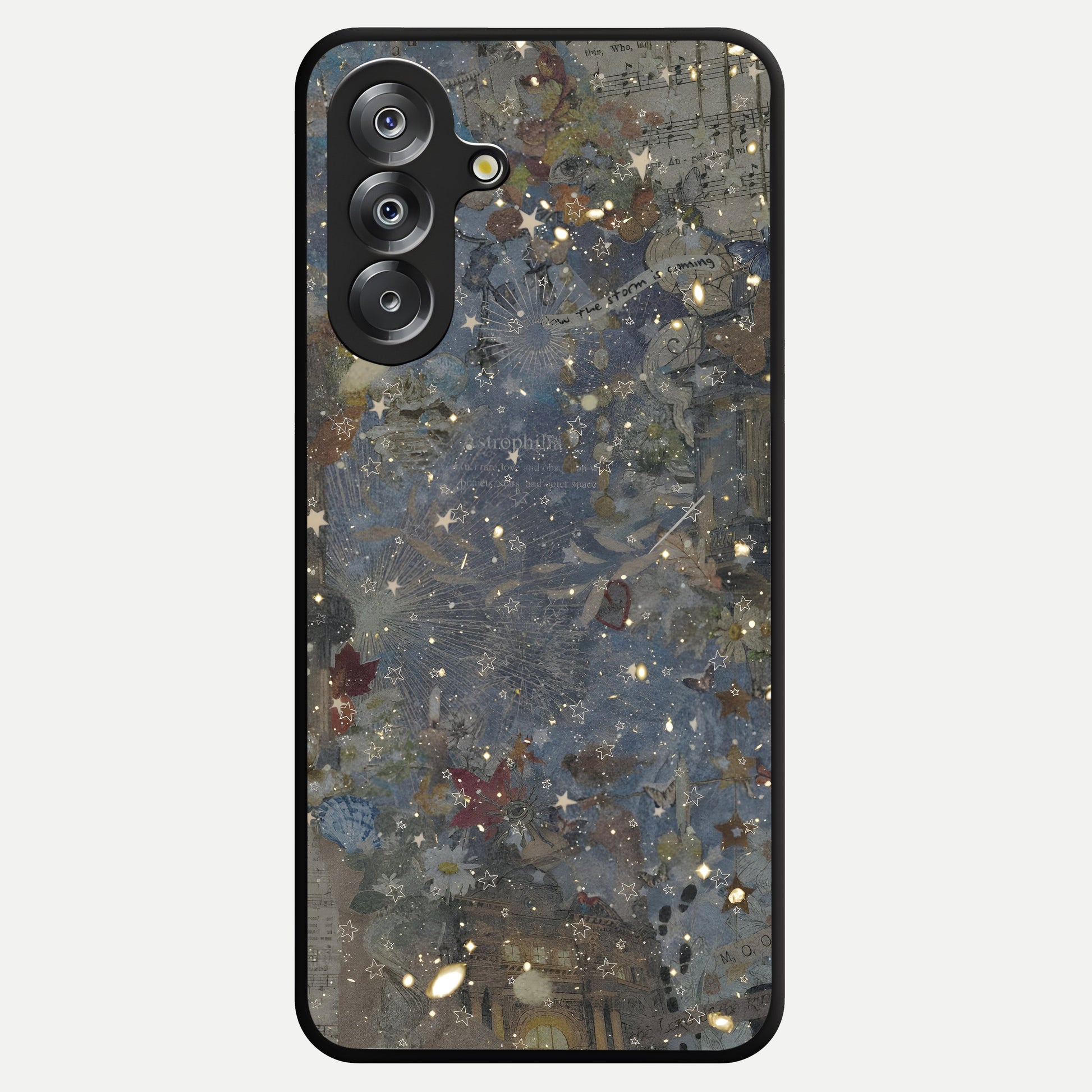 Aesthetic Astrolophia Glass Case showing flat back view with dreamy aesthetic design and glossy glass finish.