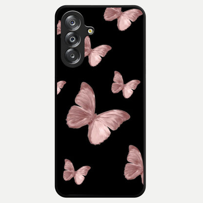 Butterfly Pattern Glass Case showing flat back view with elegant butterfly pattern artwork and glossy glass finish.