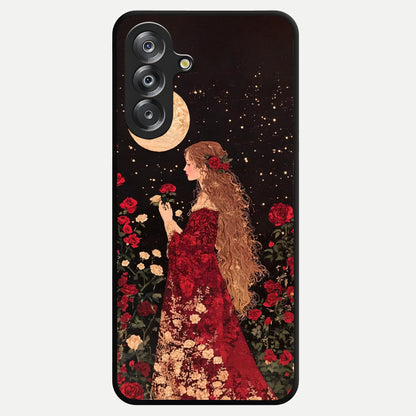 Crimson Dreams Glass Case showing flat back view with dreamy crimson artwork and glossy glass finish.