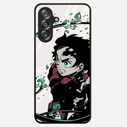 Demon Slayer Glass Case showing flat back view with bold anime inspired artwork and glossy glass finish.
