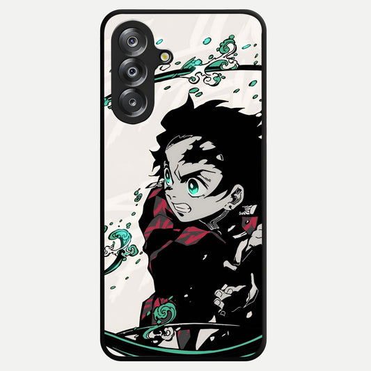 Demon Slayer Glass Case showing flat back view with bold anime inspired artwork and glossy glass finish.