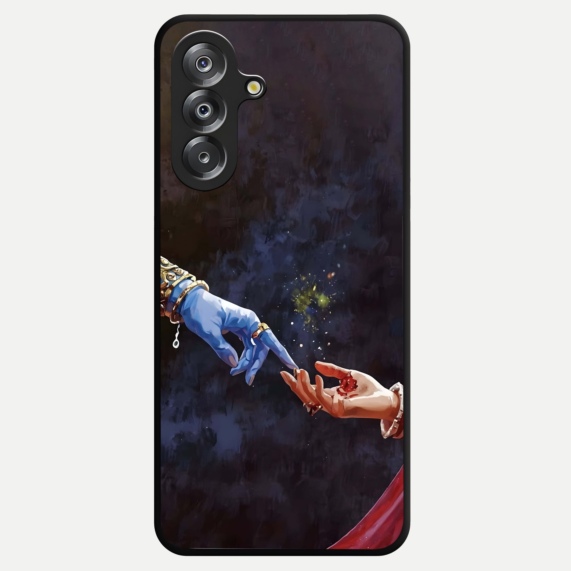 Divine Touch Eternal Glass Case showing flat back view with spiritual themed artwork and glossy glass finish.
