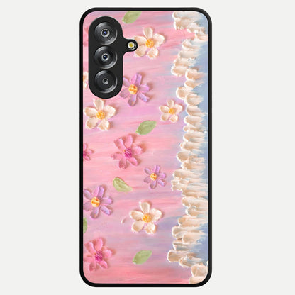 Dreamy Painted Garden Glass Case showing flat back view with artistic painted floral garden artwork and glossy glass finish.