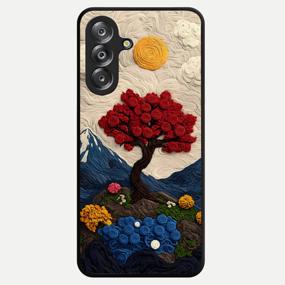 Eternal Nature Tapestry Glass Case showing flat back view with intricate nature tapestry artwork and glossy glass finish.