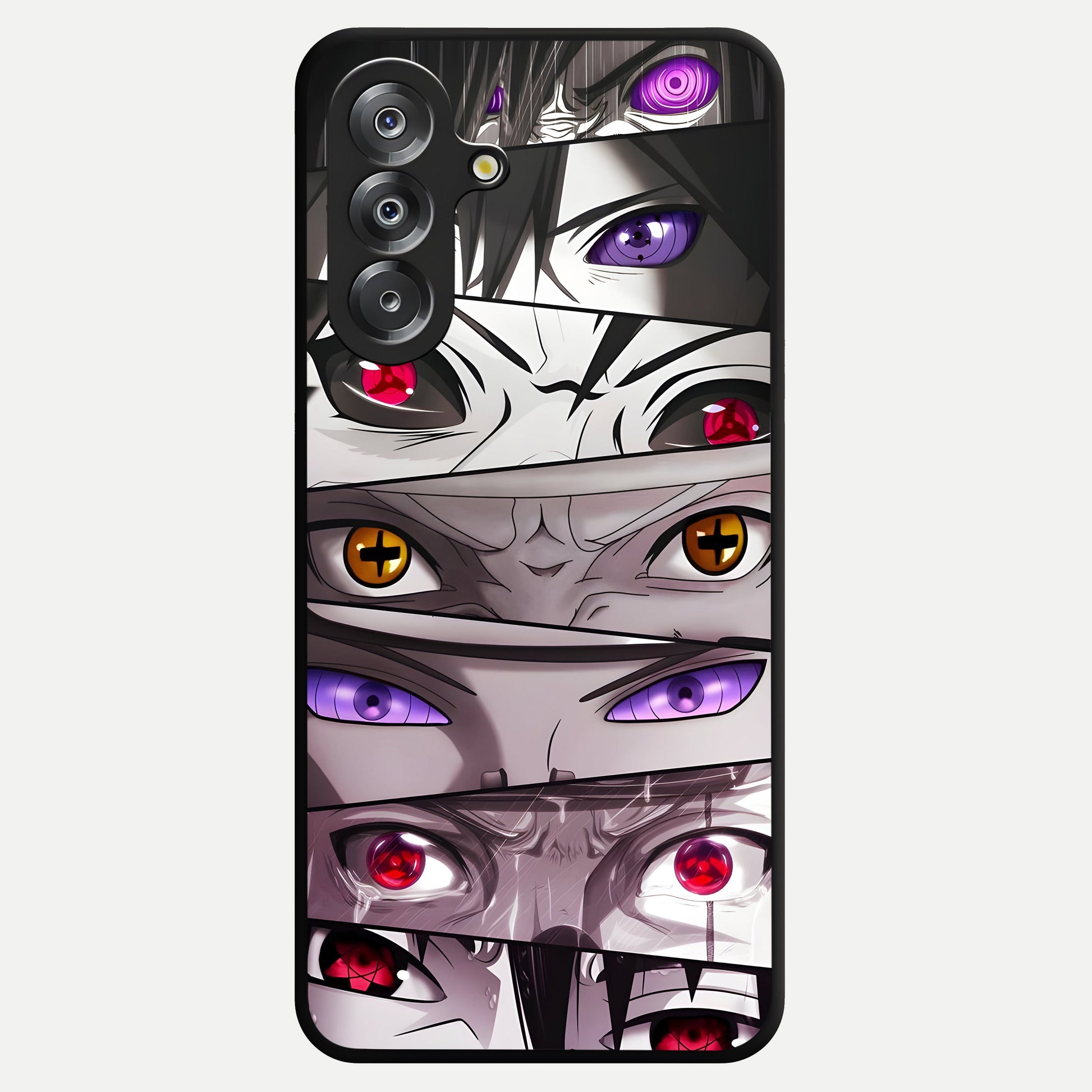 Eyes of Destiny Glass Case showing flat back view with striking eye themed artwork and glossy glass finish.