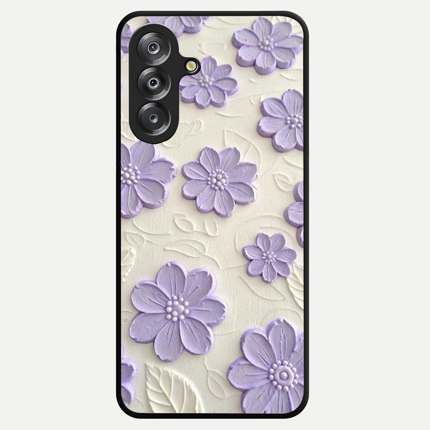 Floral Wall Art With Purple Flowers Glass Case showing flat back view with purple flower artwork and glossy glass finish.