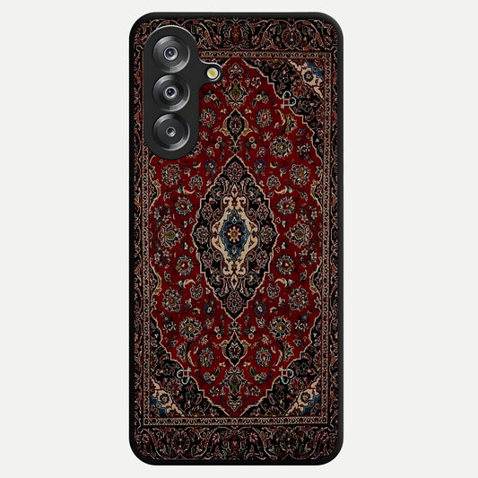 Heritage Carpet Royale Glass Case showing flat back view with ornate Persian carpet inspired pattern and glossy glass finish.