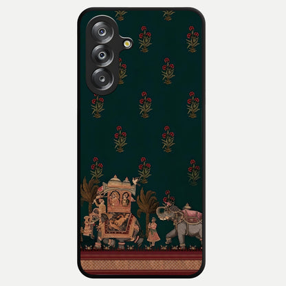 Macmerise Glass Case showing flat back view with stylish modern artwork and glossy glass finish.