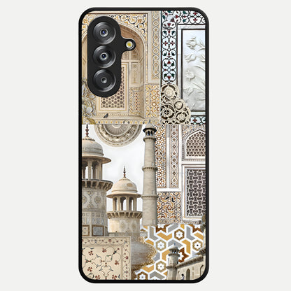 Mughal Marble Legacy Glass Case showing flat back view with intricate Mughal inspired marble pattern and glossy glass finish.