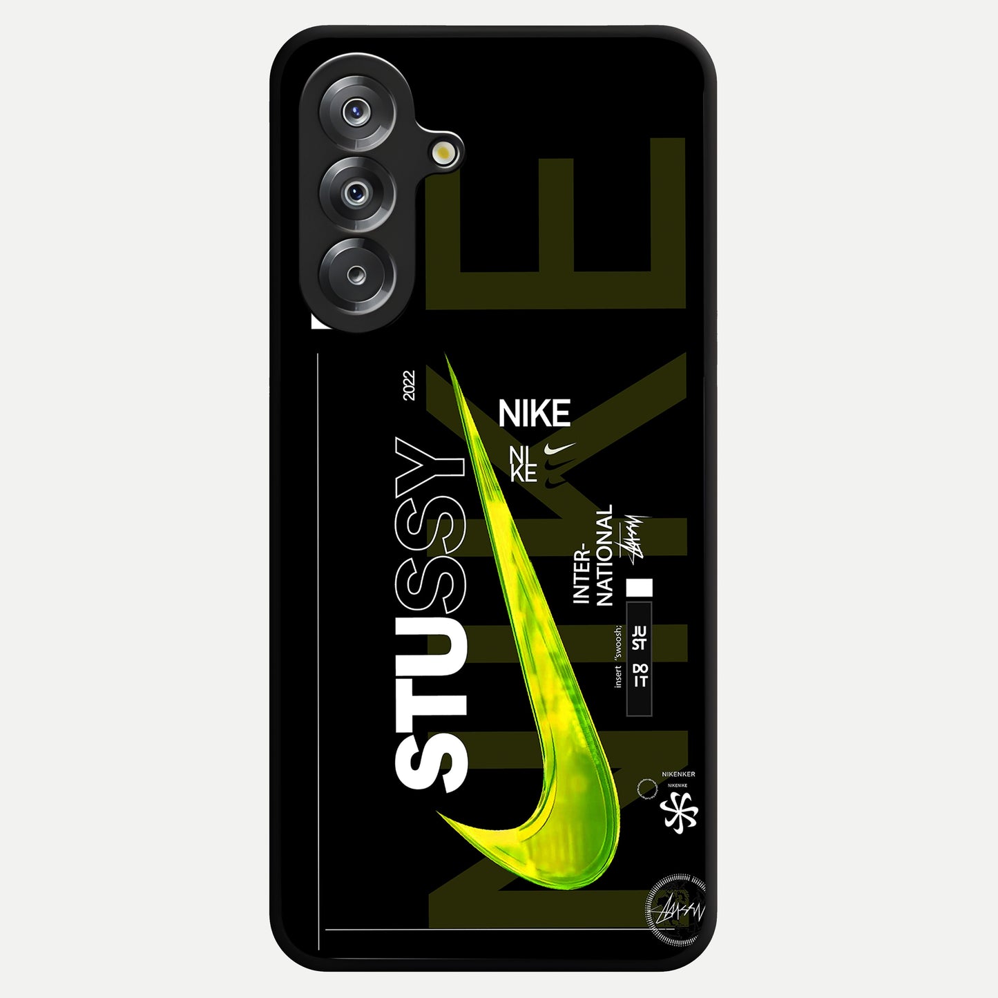 Neon Street Edition Glass Case showing flat back view with neon street style artwork and glossy glass finish.