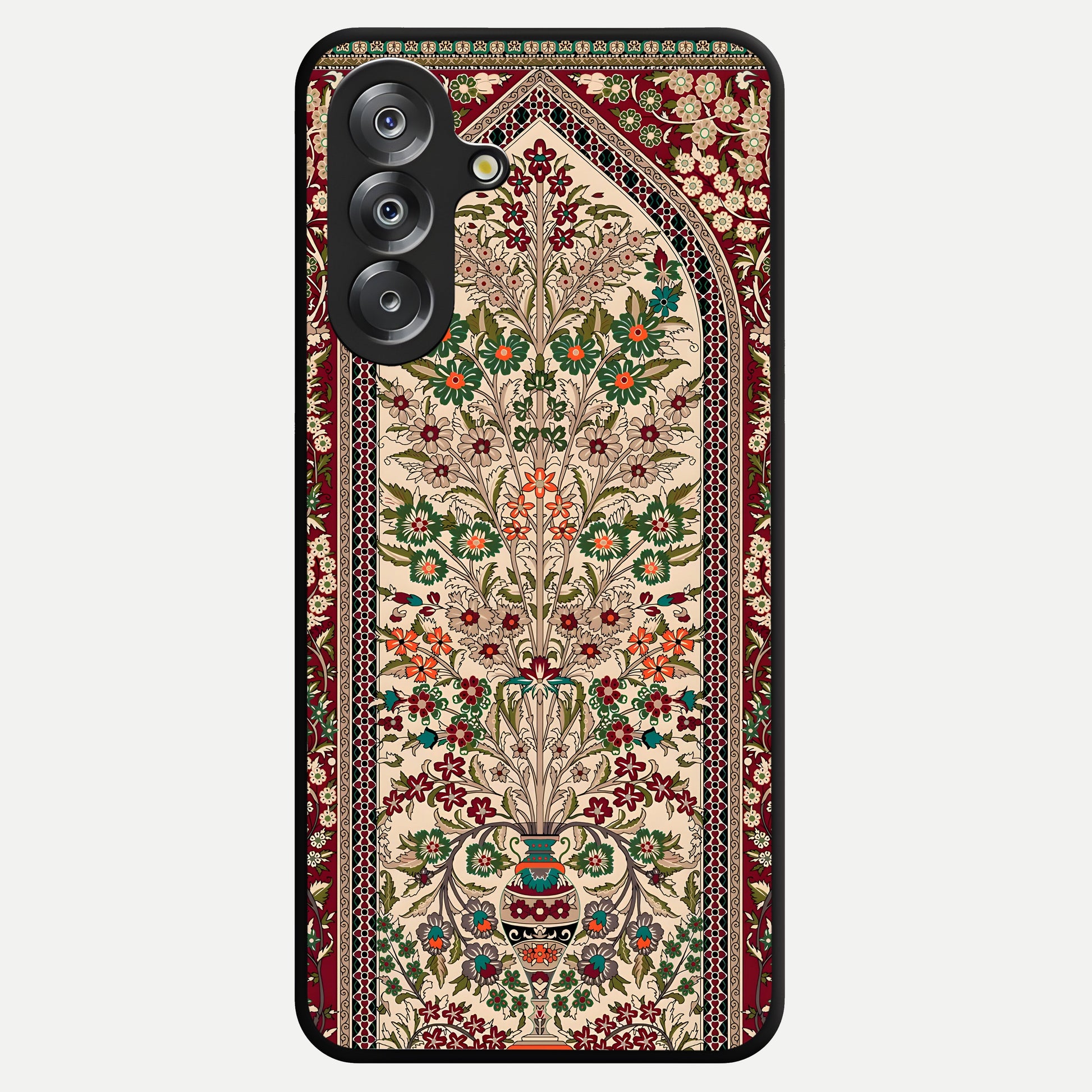 Persian Inspired Glass Case showing flat back view with ornate Persian style pattern artwork and glossy glass finish.