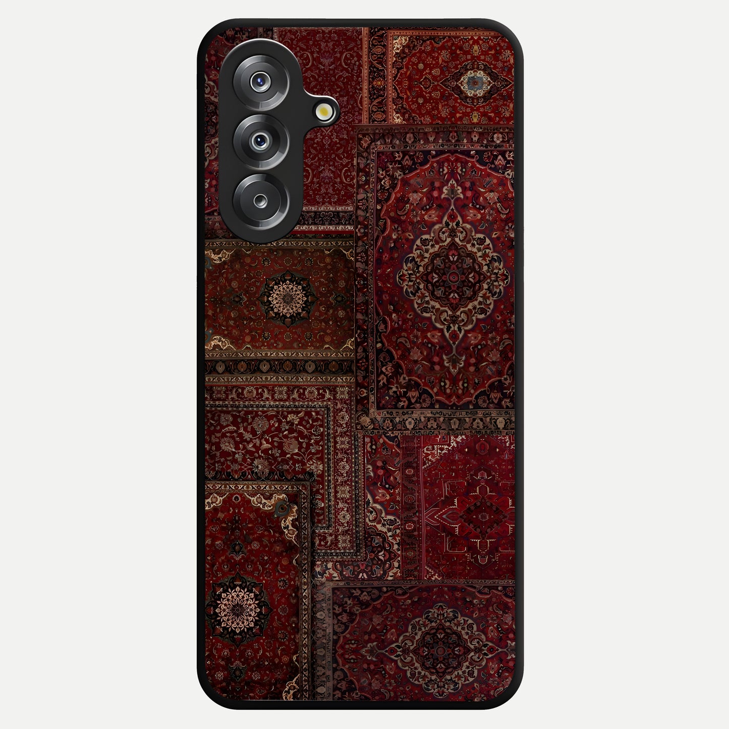 Persian Velvet Tale Glass Case showing flat back view with luxurious Persian velvet pattern artwork and glossy glass finish.