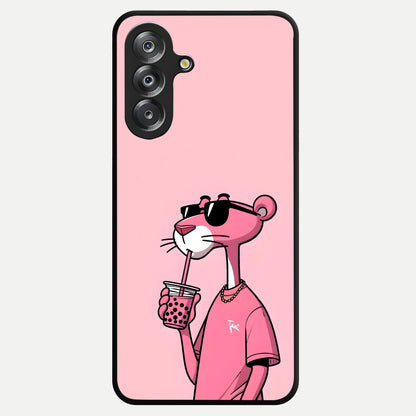 Pink Panther Glass Case showing flat back view with iconic pink panther artwork and glossy glass finish.