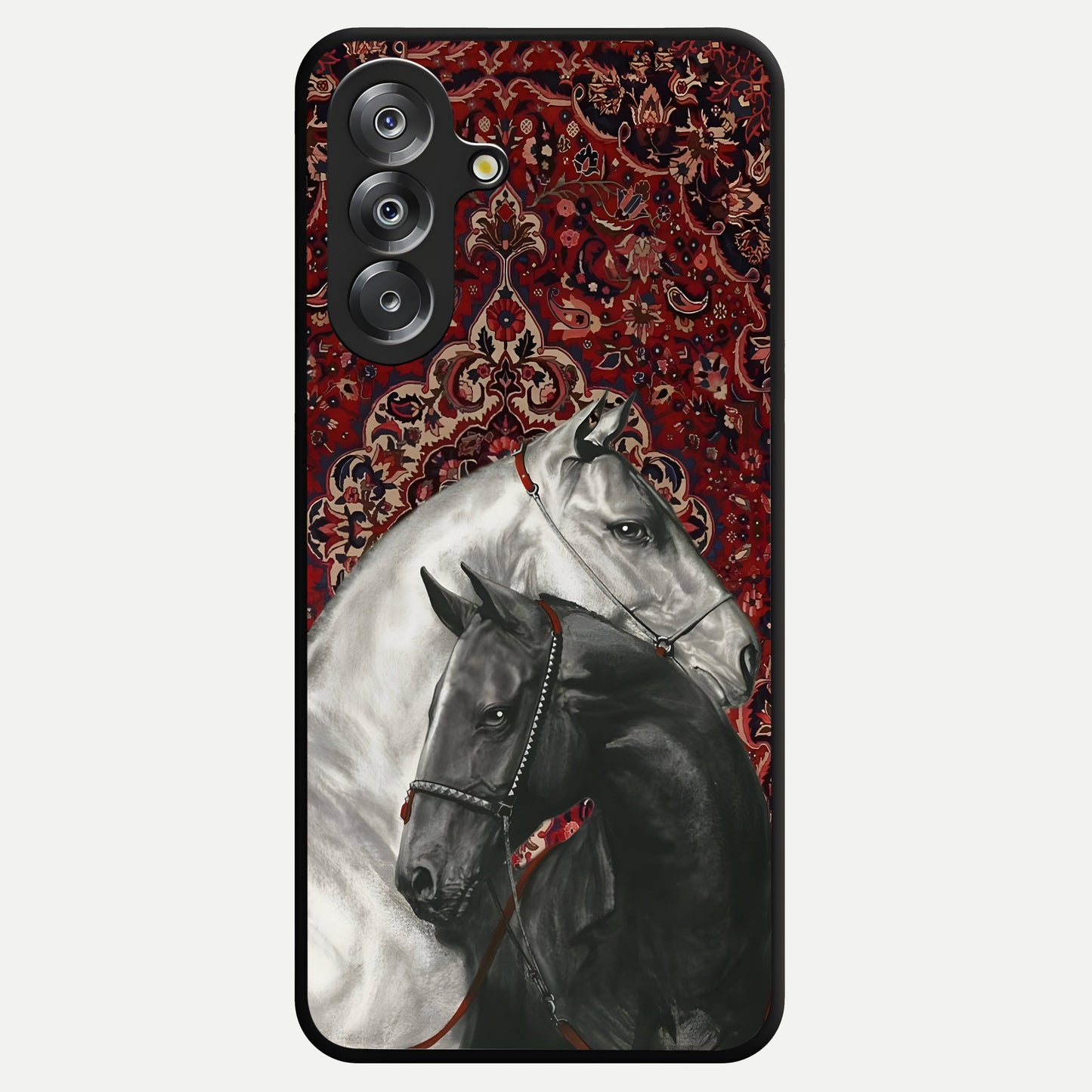 Regal Stallion Tapestry Glass Case showing flat back view with majestic horse tapestry artwork and glossy glass finish.