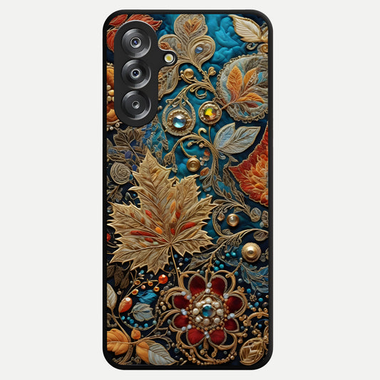Royal Jewel Garden Glass Case showing flat back view with decorative floral garden artwork and glossy glass finish.
