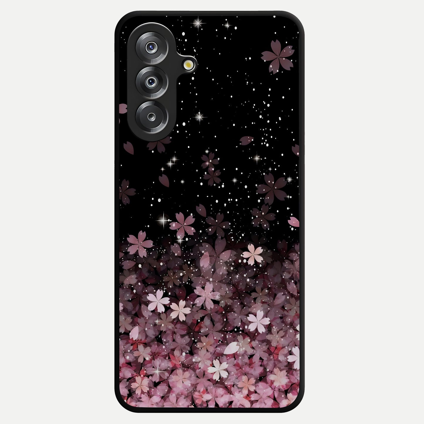 Small Starry Flowers Glass Case showing flat back view with delicate starry floral artwork and glossy glass finish.