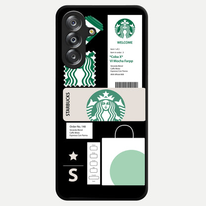 Starbucks Mocha Glass Case showing flat back view with coffee inspired artwork and glossy glass finish.