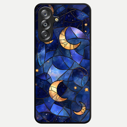 Starlit Sky Tapestry Glass Case showing flat back view with decorative starry sky tapestry artwork and glossy glass finish.