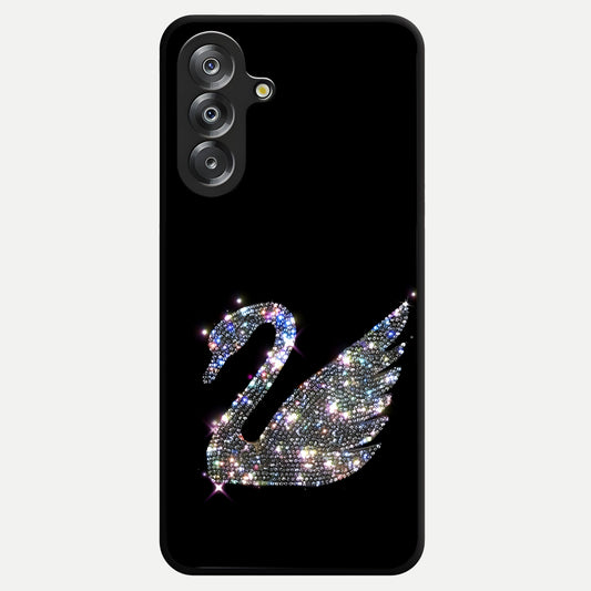 Starlit Swan Grace Glass Case showing flat back view with graceful swan artwork under starry sky and glossy glass finish.