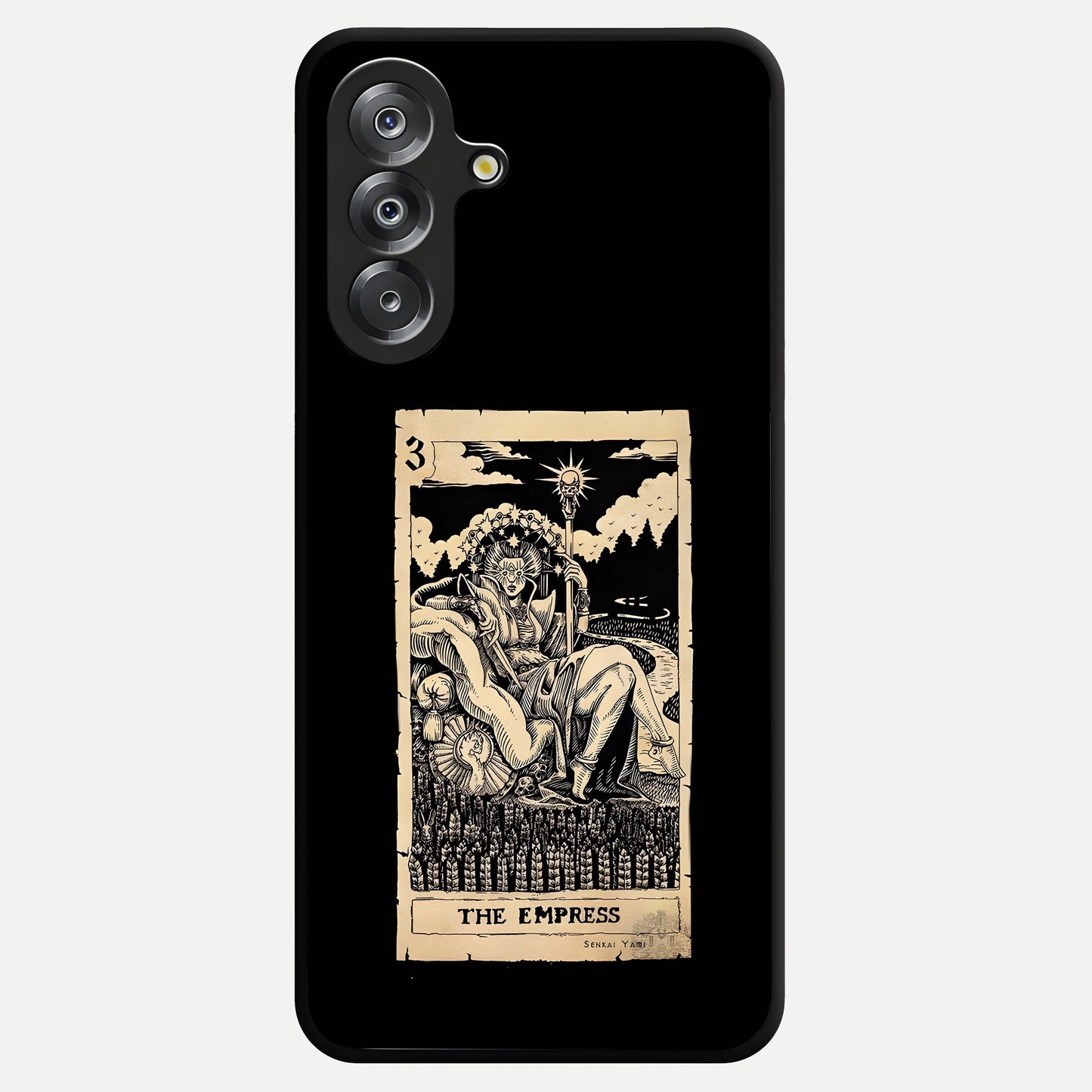 The Empress Glass Case showing flat back view with regal feminine artwork and glossy glass finish.