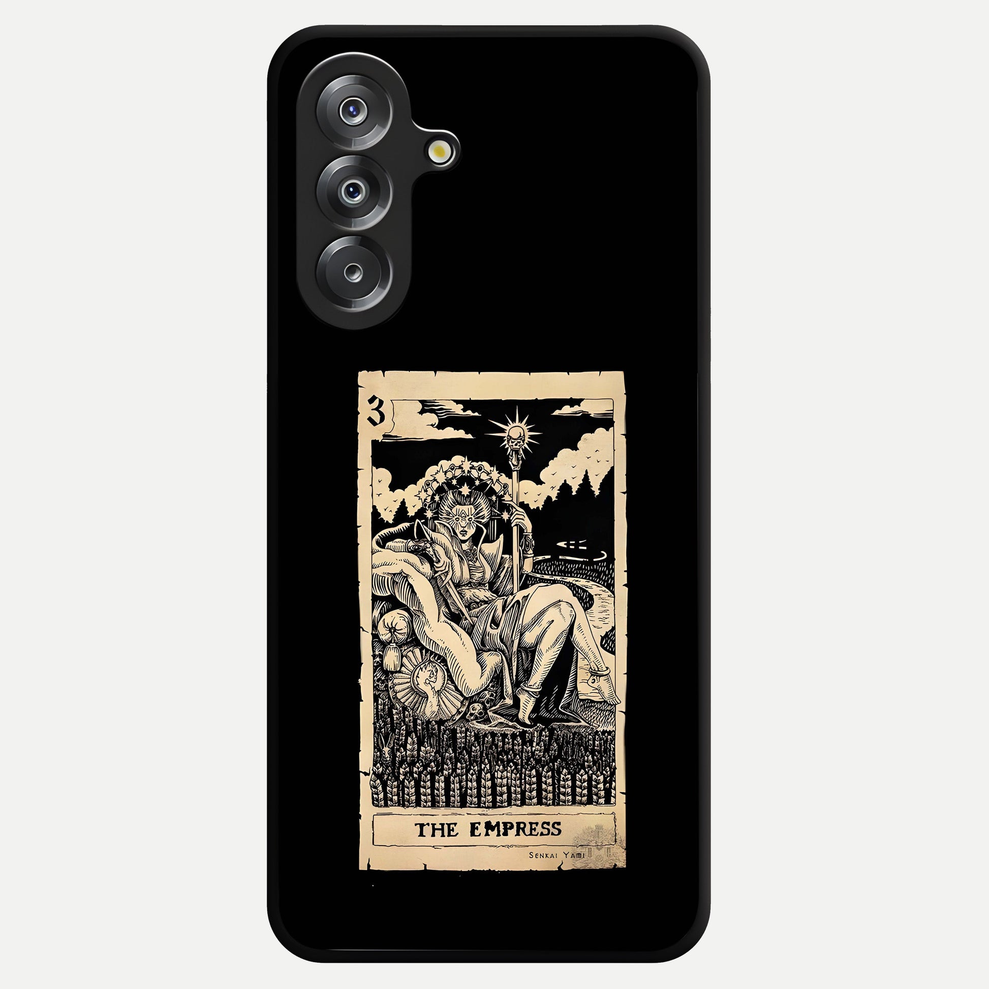 The Empress Glass Case showing flat back view with regal feminine artwork and glossy glass finish.