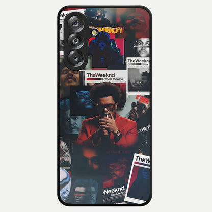 The Weeknd Glass Case showing flat back view with music inspired artistic portrait artwork and glossy glass finish.