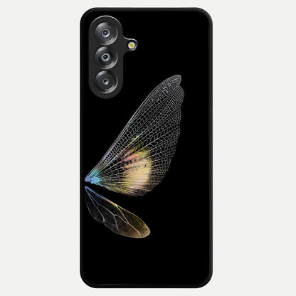 Whispers Of Wings Glass Case showing flat back view with graceful wing inspired artwork and glossy glass finish.
