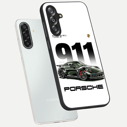 911 Turbo Dominance Glass Case displayed in premium angled mockup highlighting sporty car illustration and sleek glass surface.