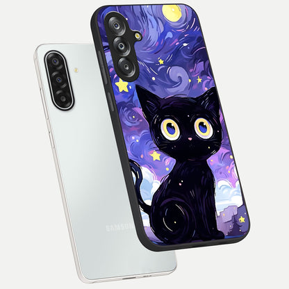 Abstract Cat Art Glass Case displayed in angled mockup highlighting modern abstract cat artwork and sleek glass surface.