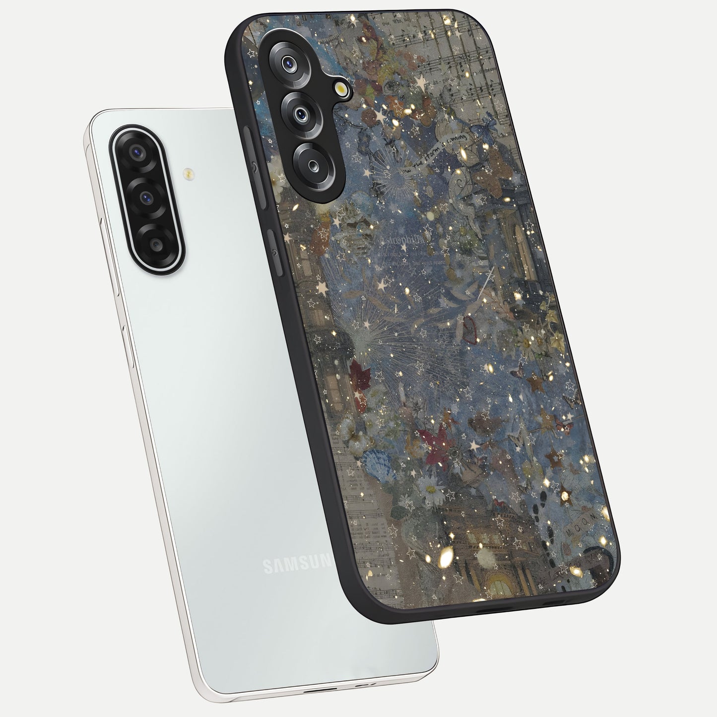 Aesthetic Astrolophia Glass Case displayed in angled mockup highlighting artistic aesthetic elements and smooth glass surface.