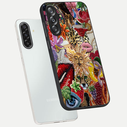 Beaded Fashion Jungle Glass Case displayed in angled mockup highlighting colorful fashion bead design and artistic pattern.