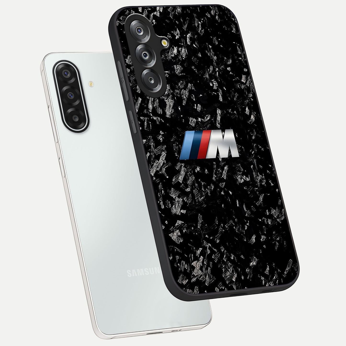 Carbon Speed Mark Glass Case displayed in angled mockup highlighting racing inspired carbon design and sleek aesthetic style.