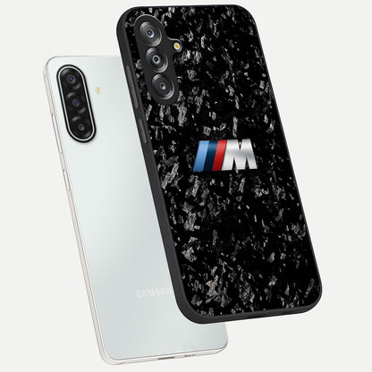 Carbon Speed Mark Glass Case displayed in angled mockup highlighting racing inspired carbon design and sleek aesthetic style.