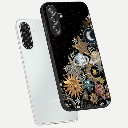 Cosmic Sparkle Dreams Glass Case displayed in angled mockup highlighting dreamy star sparkle design with celestial aesthetic.