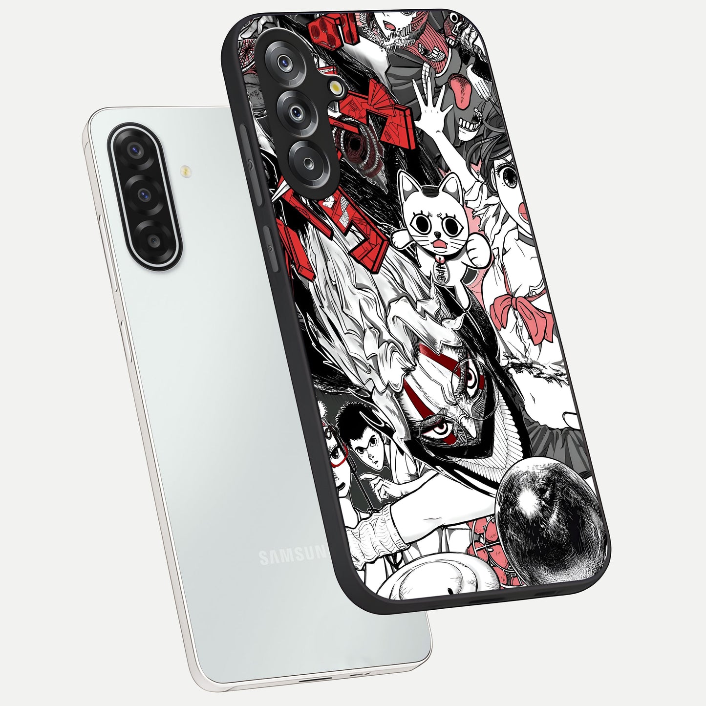 Crimson Chaos Panel Glass Case displayed in angled mockup highlighting chaotic panel style design with modern graphic theme.
