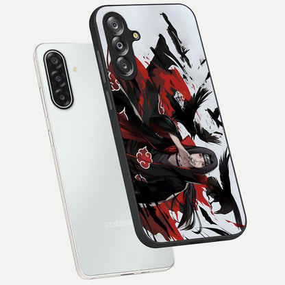 Crimson Crow Illusion Glass Case displayed in angled mockup highlighting mysterious crow graphic with dark aesthetic style.