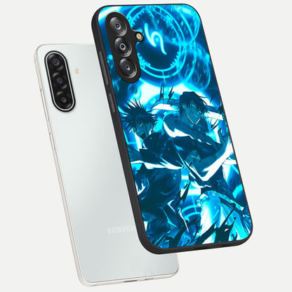 Cursed Energy Clash Glass Case displayed in angled mockup highlighting powerful battle inspired graphic with anime style aesthetic.