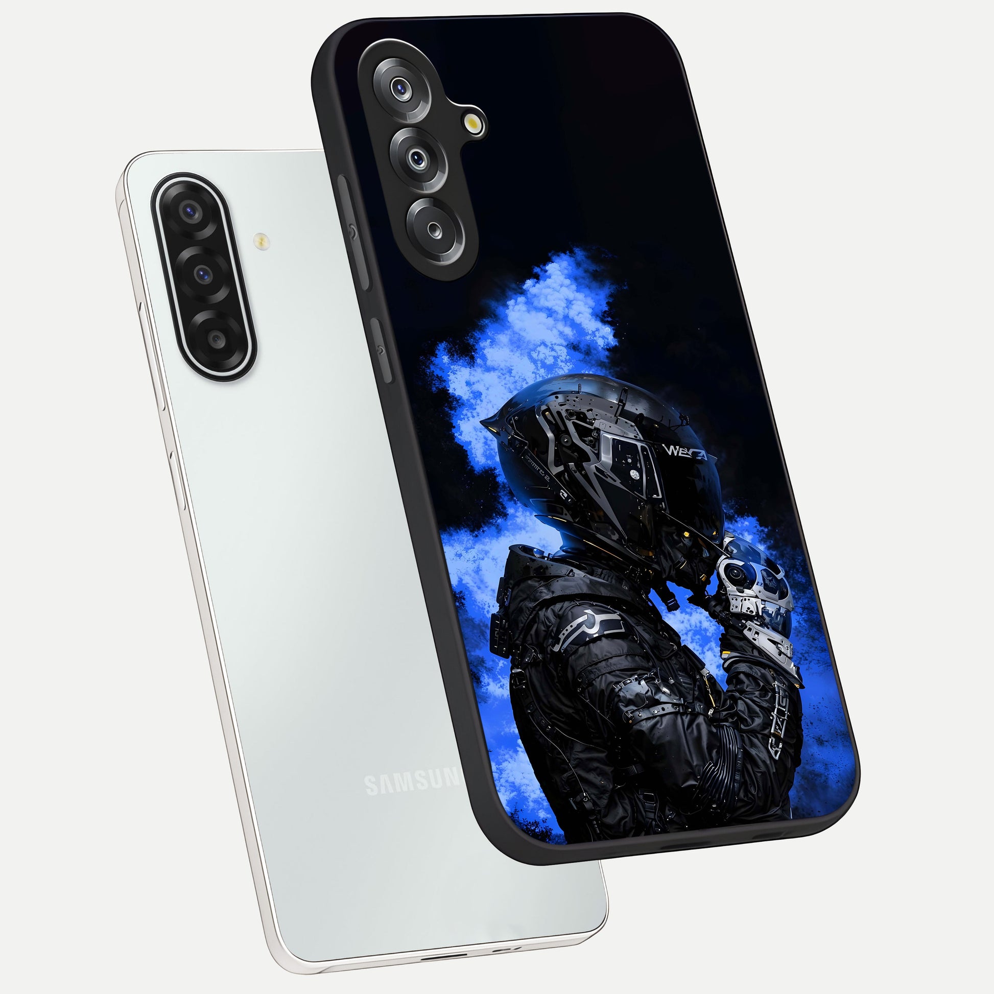 Cyber Sentinel Protocol Glass Case displayed in angled mockup highlighting digital cyber design with sci-fi aesthetic style.