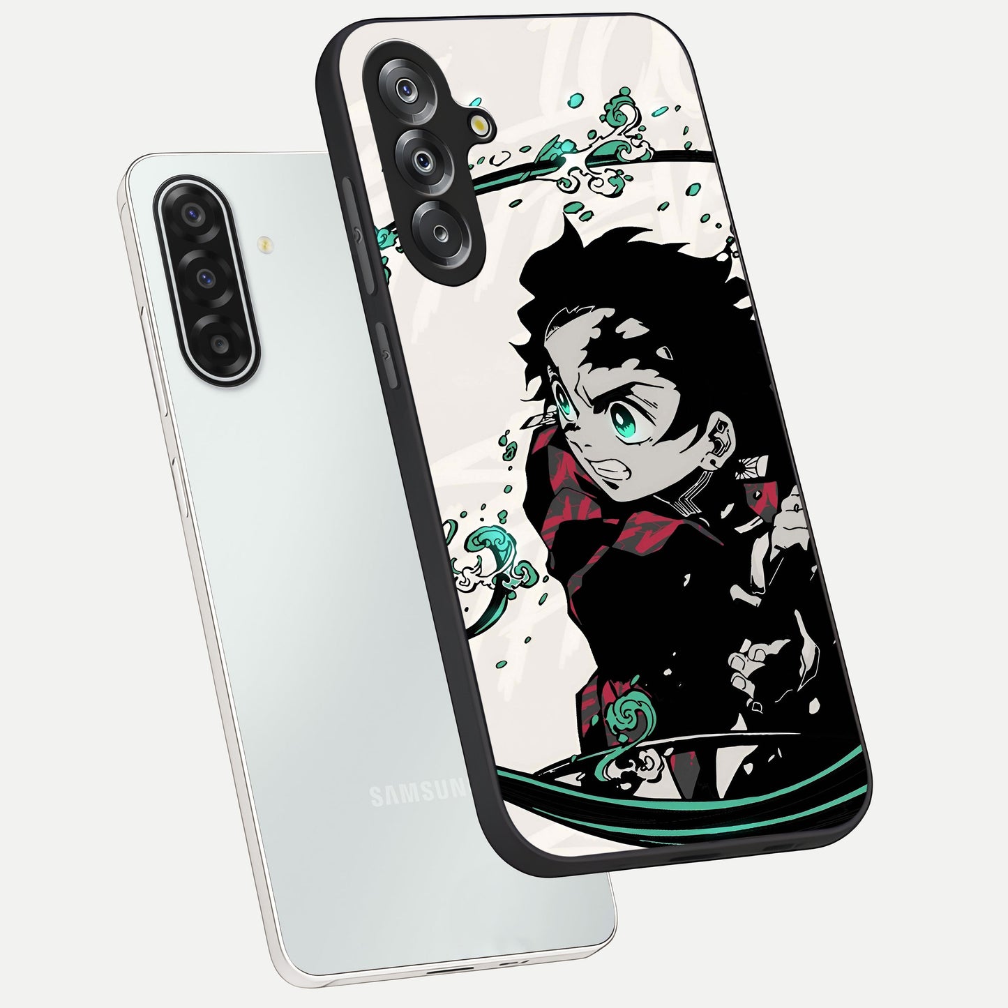 Demon Slayer Glass Case displayed in angled mockup highlighting dramatic anime character design with action aesthetic.