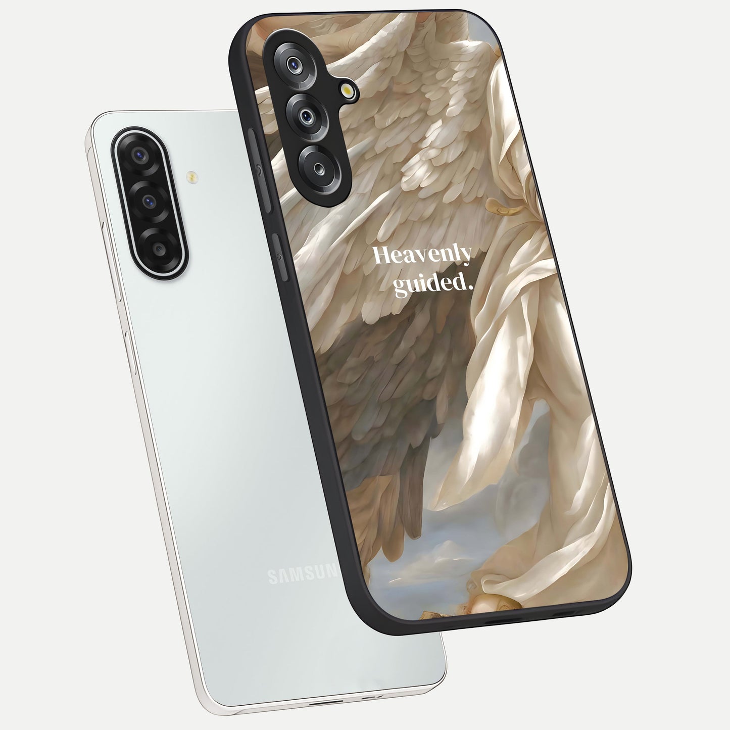 Divine Winged Grace Glass Case displayed in angled mockup highlighting graceful wing design with divine aesthetic style.