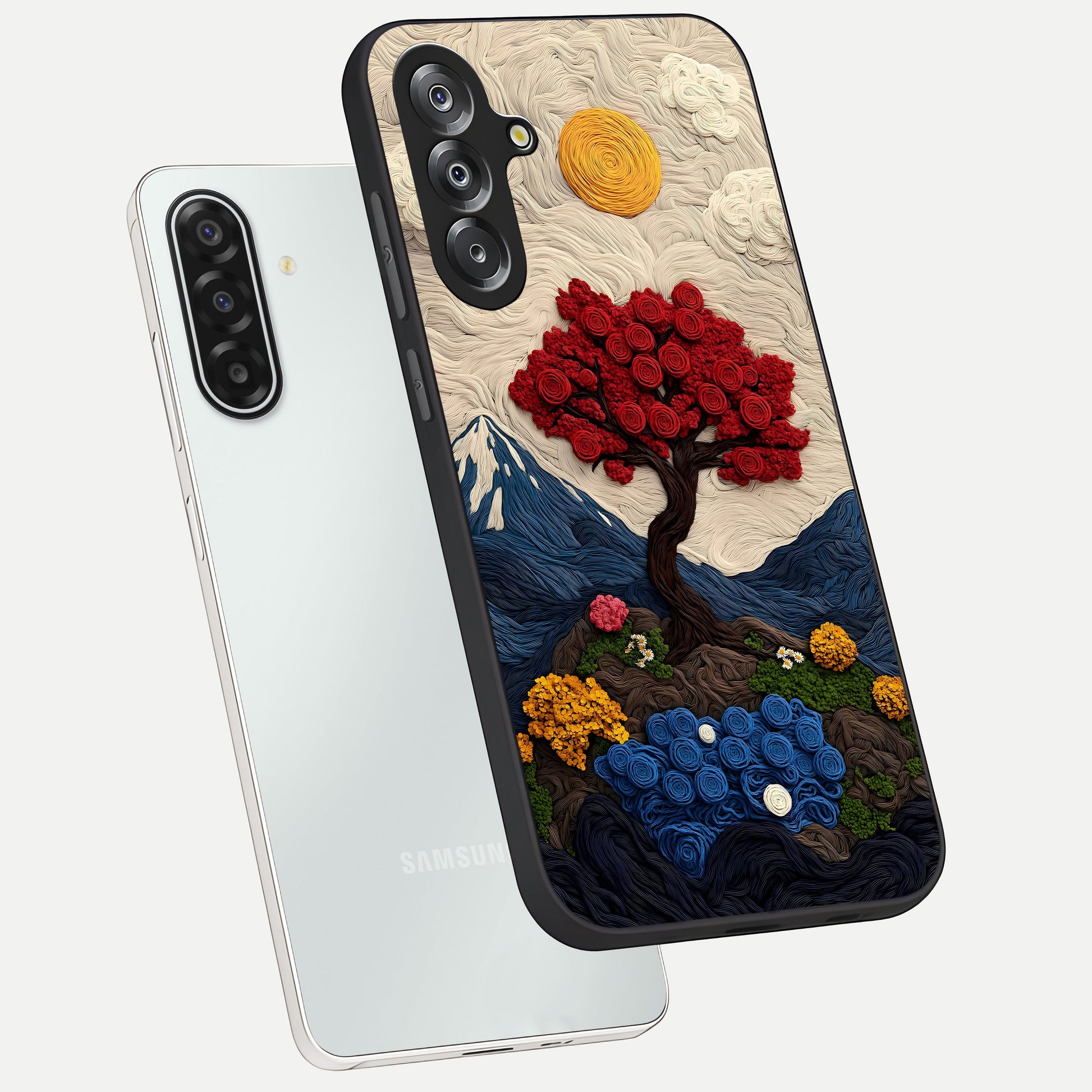 Eternal Nature Tapestry Glass Case displayed in angled mockup highlighting detailed botanical pattern with artistic aesthetic.