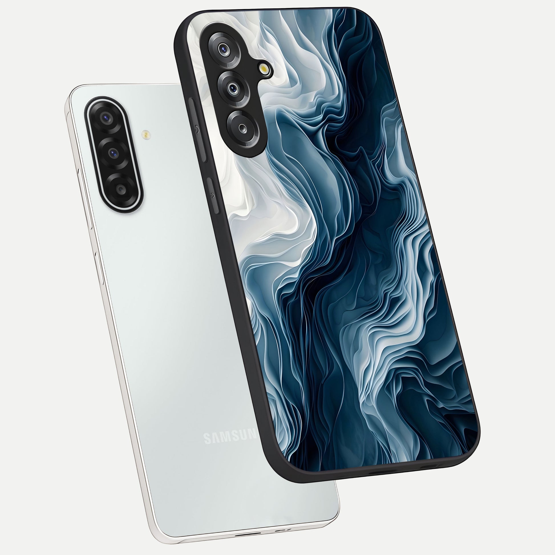 Ethereal Paper Marble Glass Case displayed in angled mockup highlighting elegant marble pattern with modern aesthetic style.