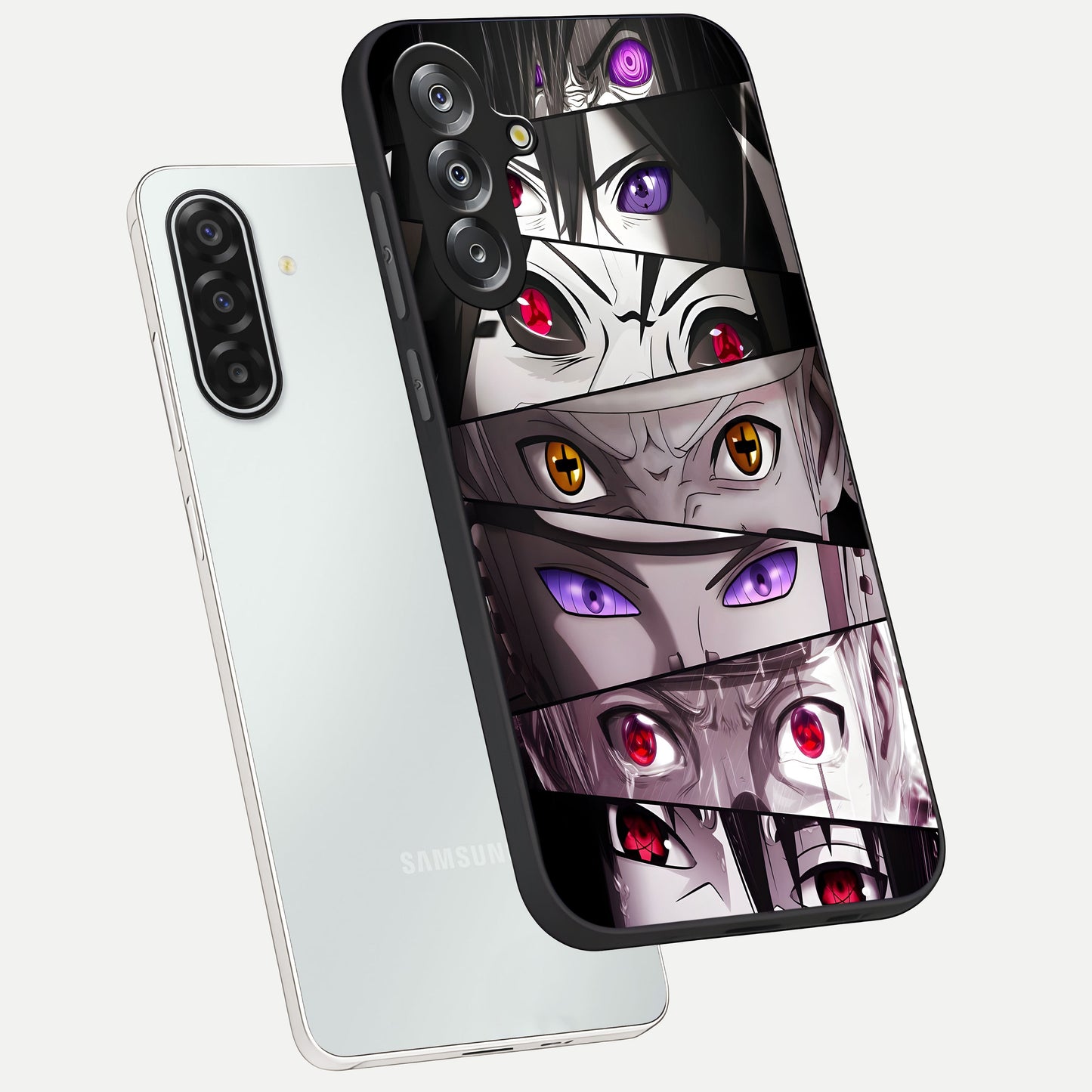 Eyes of Destiny Glass Case displayed in angled mockup highlighting bold eye illustration with mystical aesthetic style.