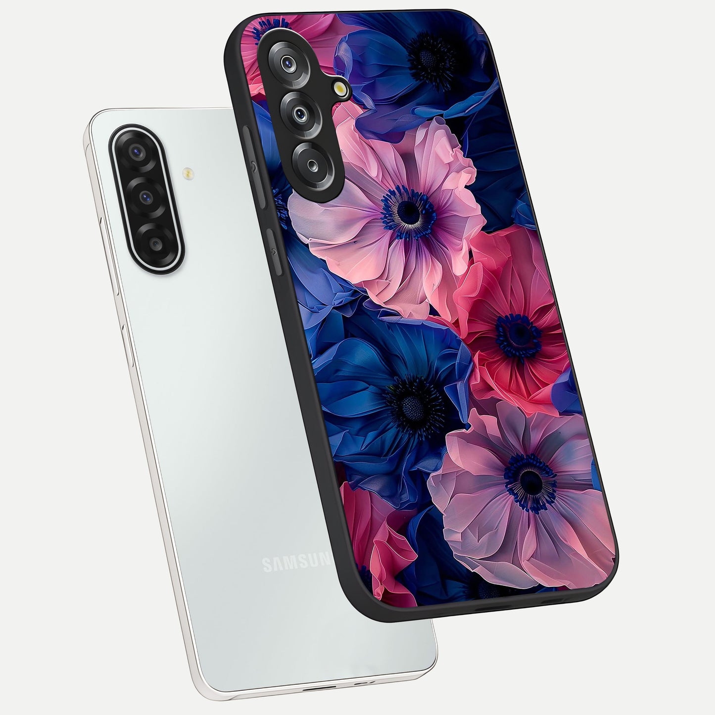 Flower Paper Art Pattern Glass Case displayed in angled mockup highlighting layered paper flower design with artistic aesthetic.