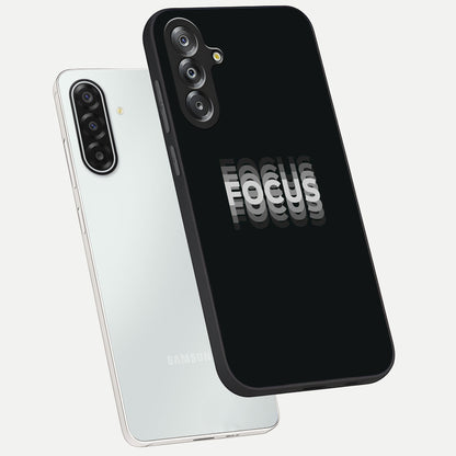 Focus Mode On Glass Case displayed in angled mockup highlighting clean minimal text artwork with modern aesthetic style.