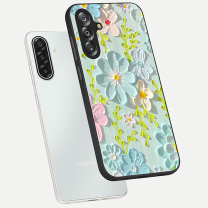 Frosted Petal Garden Glass Case displayed in angled mockup highlighting delicate flower petal design with calm garden aesthetic.