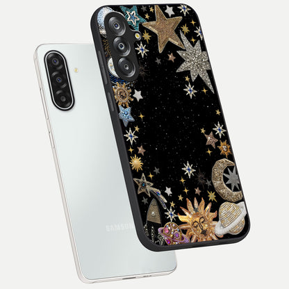 Galactic Jewel Stars Glass Case displayed in angled mockup highlighting shining celestial star design with cosmic aesthetic style.